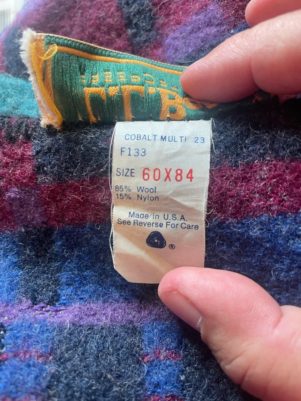 VTG 90’s LL Bean Cobalt Multi Wool, Double Sided Throw, 60x84, Heavy, EUC